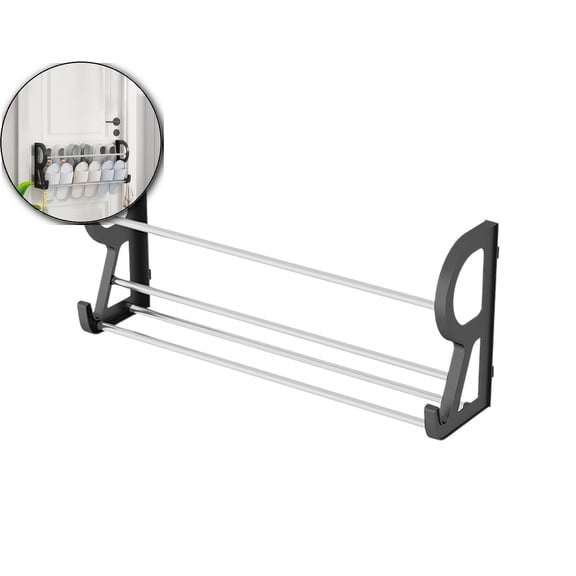 VQPeo Wall Mounted Shoe Rack, Adjustable Bathroom Organizer w/Towel Hanger(Black)