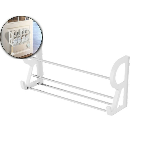 VQPeo Wall Mounted Shoe Rack, Adjustable Bathroom Organizer w/Towel Hanger(White)