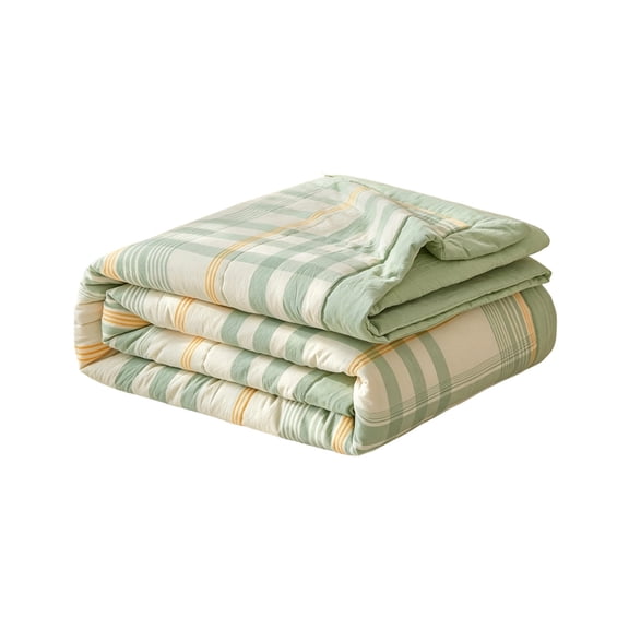 VQPeo Washed Cotton Summer Quilt with Cotton Filling - Lightweight Cool Breathable Plaid Bed Blanket for Hot Weather, Machine Washable