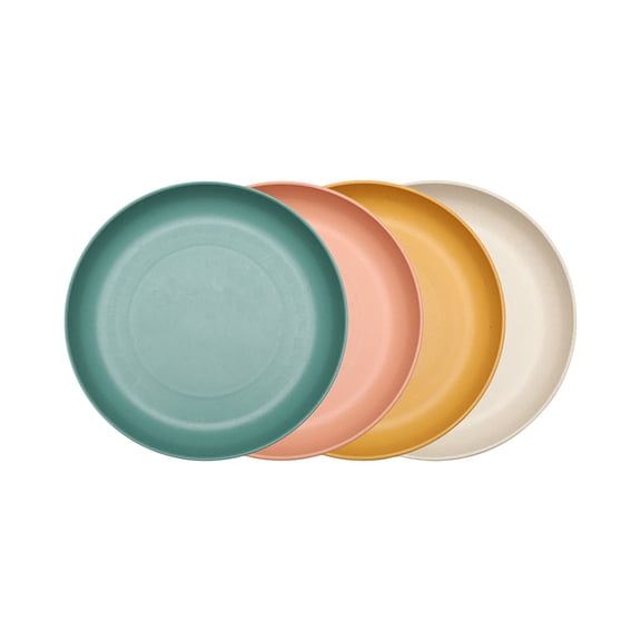 VQPeo Wheat Straw Dinner Plates Set of 4, Microwave Safe Plastic Plates, Stackable Tableware for Family Meals & Parties