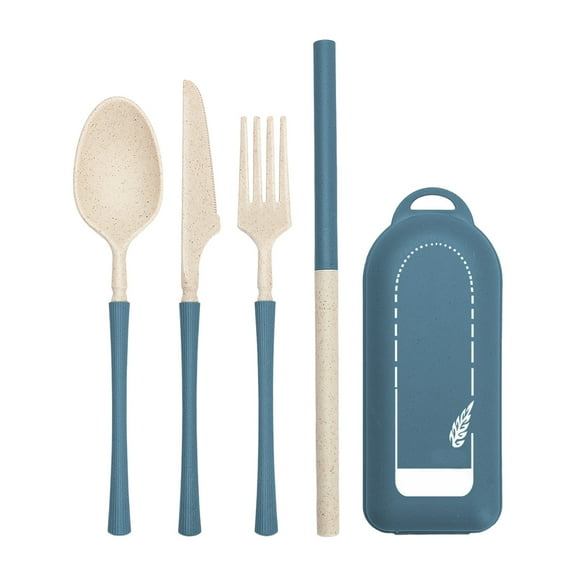 VQPeo Wheat Straw Portable Camping Tableware Set, Outdoor Picnic Knife Fork Spoon Straw Combo for Hikers