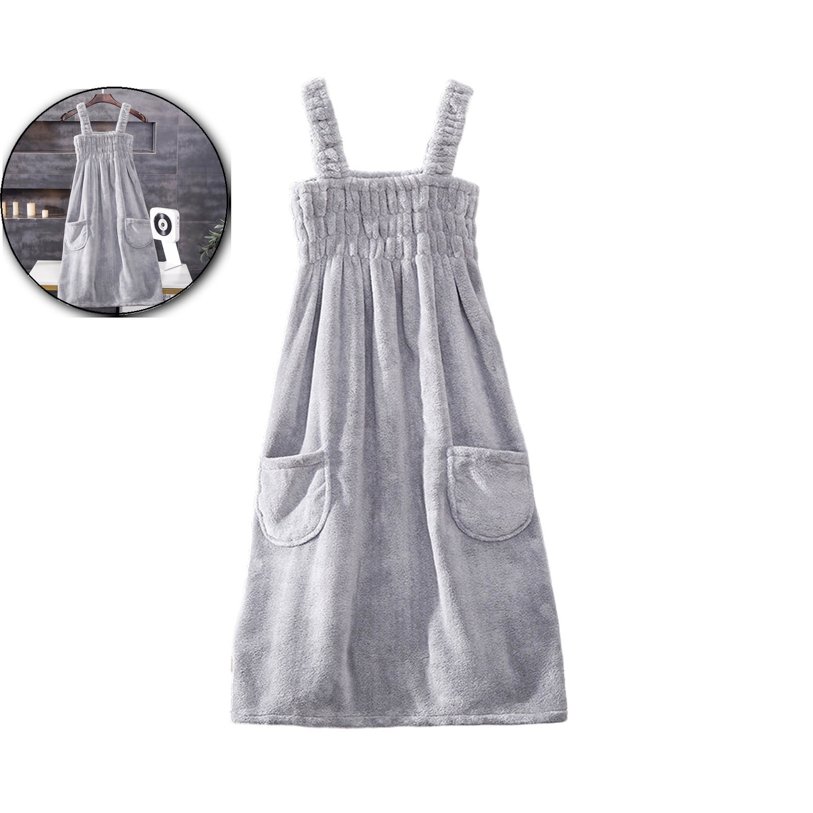 VQPeo Women Elastic Wearable Towel Dress Water Absorbent Bath Beach Spa Gym Towel Wrap Strappy Dress Bathrobes Bathing Shower Cover Up Nightwear Sleeping Dress Robe