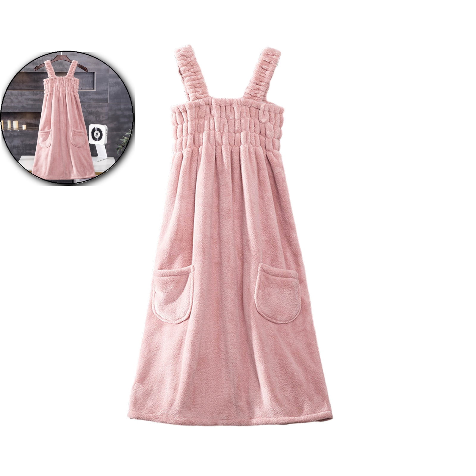 VQPeo Women Elastic Wearable Towel Dress Water Absorbent Bath Beach Spa Gym Towel Wrap Strappy Dress Bathrobes Bathing Shower Cover Up Nightwear Sleeping Dress Robe