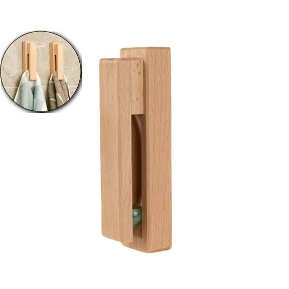 VQPeo Wood Towel Hooks, Wall Mounted Towel Rack, Vintage Towel Holder, Self Adhesive Key Holder, Multi-Purpose Towel Hook for Bathroom Kitchen