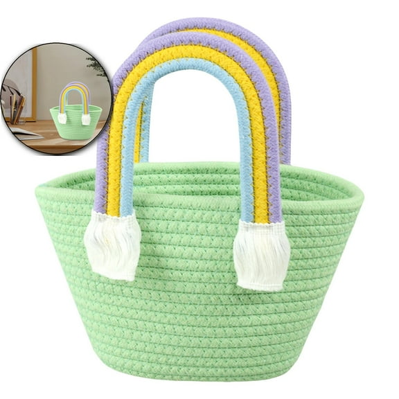 VQPeo Woven Basket with Handle Capacity Beach Tote Portable Storage Basket Handbag with Tassel for Daily Use Shopping and Parties