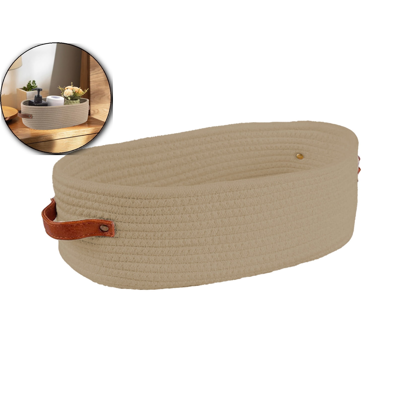 VQPeo Woven Cotton Storage Basket, Multipurpose Bathroom Organizer for Toilet Tank Top & Counters(Khaki)