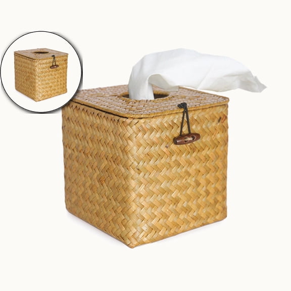 VQPeo Woven Tissue Box Cover, Decorative Bathroom Tissue Holder, Tissue Dispenser for Home & Office Decoration