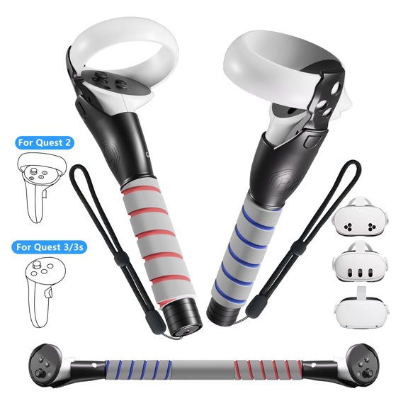 VR Accessories Handle Attachments for Meta/Oculus Quest 2/3/3S, Dual Handles and Long Stick Handle Extension Grips to Play Multiple VR Games, Gorilla Tag Long Arms Grips Beat Saber Golf Club Baseball