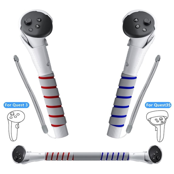 VR Accessories Handle Attachments for Meta Ouclus Quest3/Quest3S, Dual Handles and Long Stick Handle Extension Grips to Play Multiple VR Games, Gorilla Tag Long Arms Grips Beat Saber Golf Club