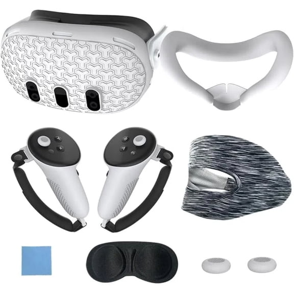VR Accessories Set for Meta Quest 3, with Protective Face Cover, Controller Grips, Headset Case, Lens Protector-White