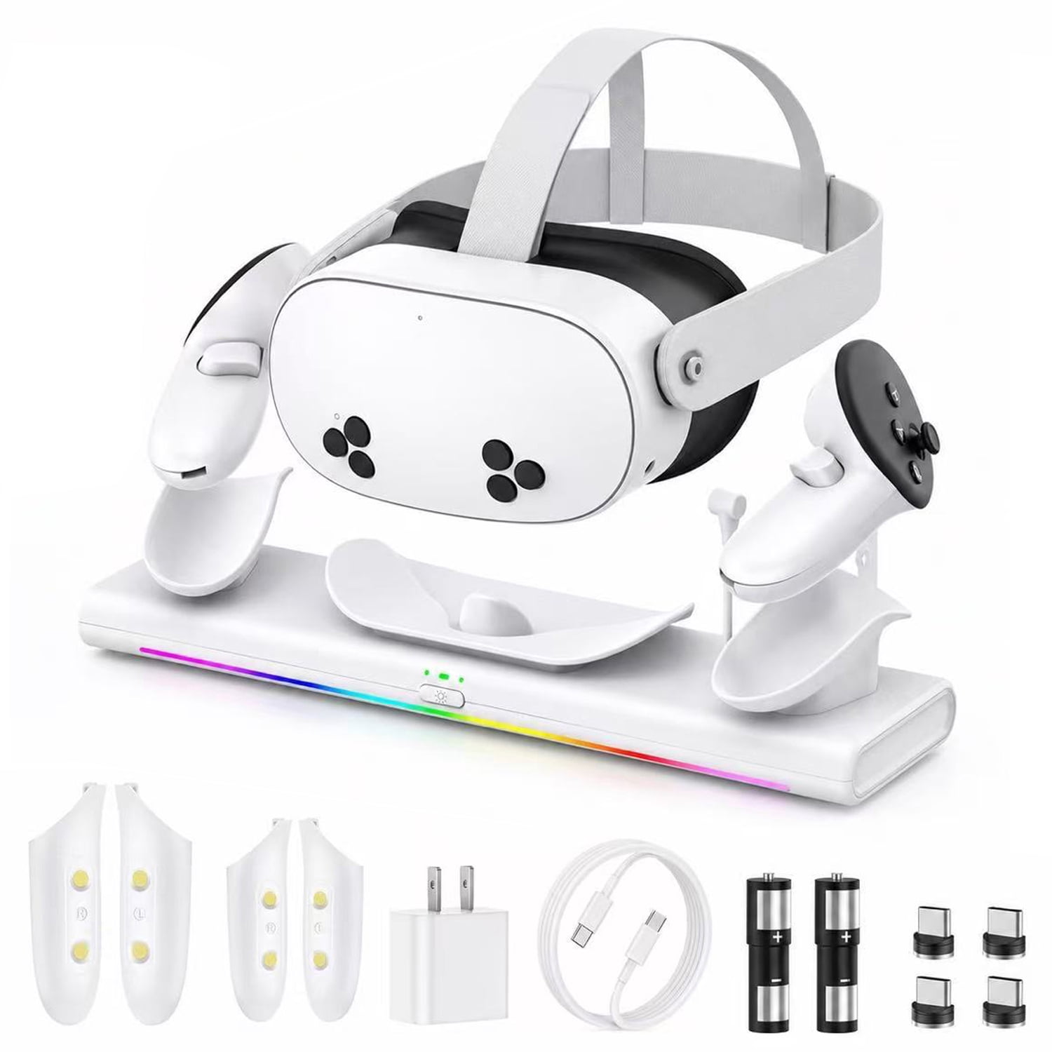  Quest 2 ホワイト VRヘッドセット バッテリー2個スタンド付き Prociv VR Charging Dock, Magnetic Charger for Meta Quest 2 Headset