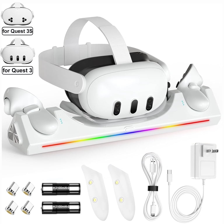 VR Charging Dock for Meta Quest 3/3S with RGB LED Light, Magnetic
