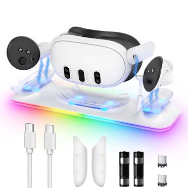 Magnetic VR Charging Dock For Meta Quest 2 & Controllers | Fast Charging Station With Batteries & LED Lights