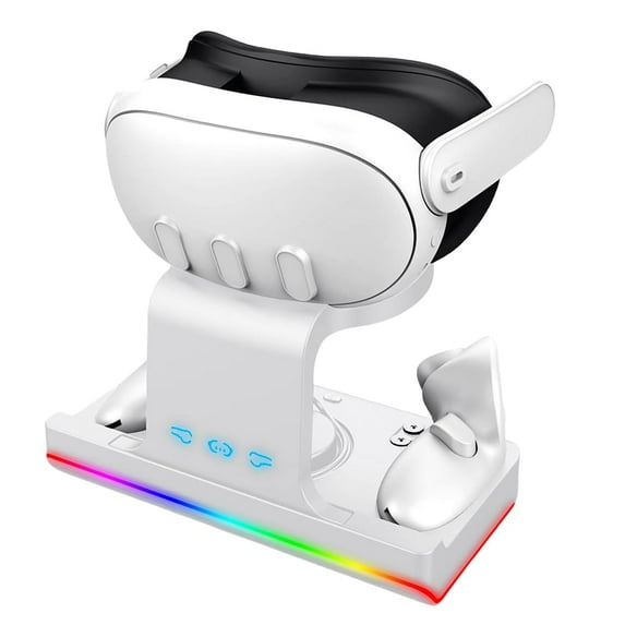 VR Charging Dock for Meta Quest 3 Type-C 5V Charge Controllers Headset Simultaneously VR Charging Cradle with Indicator Light-White