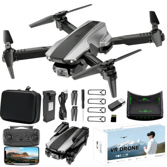 VR FPV Drone with Goggles - 2.4G RC Quadcopter with Altitude Hold, Obstacle Avoidance & Dual Camera for Kids/Adults, Complete Flying Kit