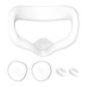 VR Face Cover and Lens Cover Compatible with Meta Quest 3S, Waterproof Silicone Face Pad Mask & Face Cushion & Joystick Thumb Grip for VR Headset, Anti-light Leakage-White