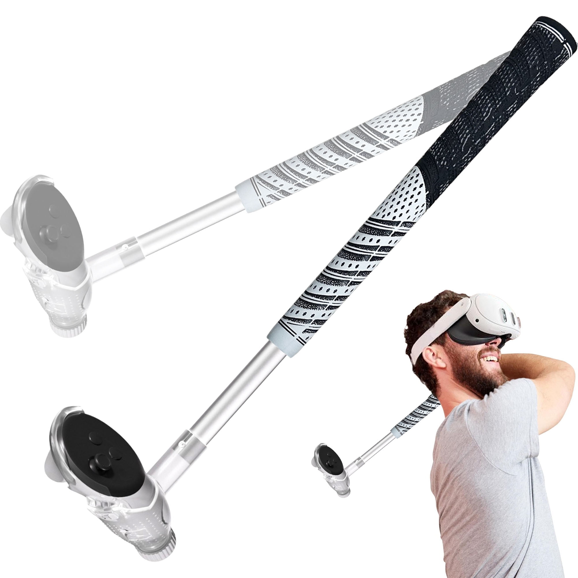 VR Golf Club Handle for Meta Quest 3S/Quest 3/Oculus Quest 2, 90 Degree Virtual Reality Baseball Controller Attachment, Simulator Real Golf Game