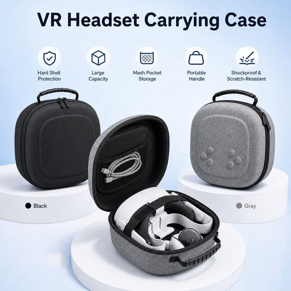 VR Headset Case,Portable Storage Bag Waterproof Shockproof Protection,Travel Organizer with Mesh Pockets for Gaming Accessories(Black)