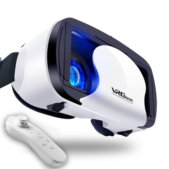 VR Headset for Phone with Controller,Adjustable 3D Glasses Compatible 5~7 inch,Anti-Blue Eyes Protected HD Lenses,for Mobile Games & Movies-WHITE