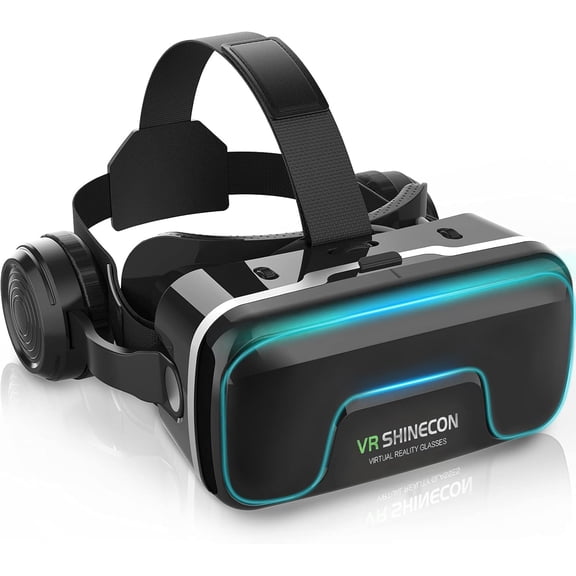 VR Headset with Built-in Headphones, 120 FOV & Aspherical Lenses for Smartphones - Immersive 3D Movies and Gaming Glasses