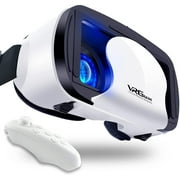 VR Headset with Controller Adjustable 3D VR Glasses Virtual Reality Headset HD Blu-ray Eye Protection Support 57 Inch for Phone/Android