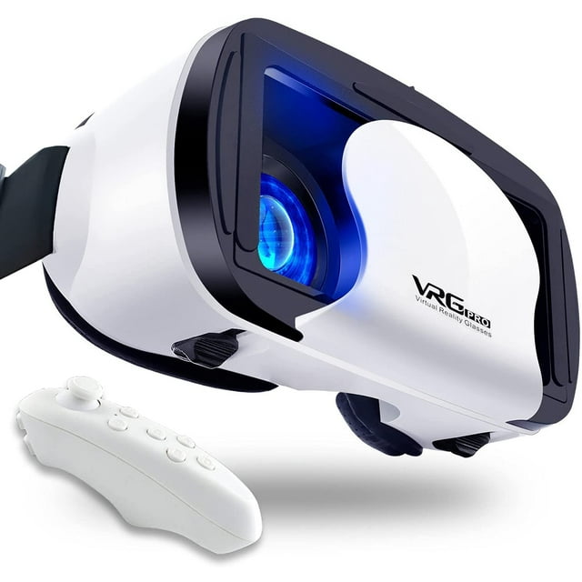 VR Headset with Controller Adjustable 3D VR Glasses Virtual Reality Headset HD Blu-ray Eye Protection Support 5~7 Inch for Phone/Android