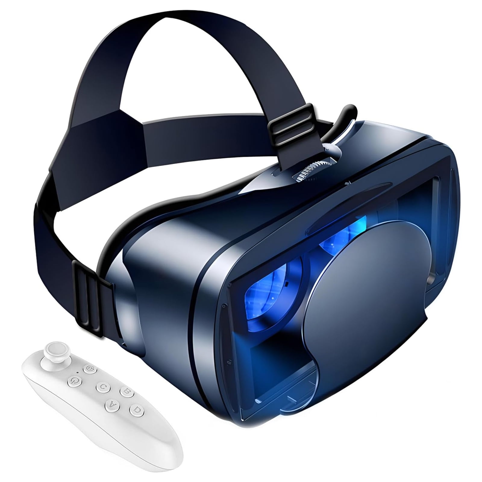 DICEEVIL VR Headset with Controller, Adjustable 3D VR Glasses Virtual Reality Headset HD Headset Support 5~7 Inch Android / iOS / PC for Mobile Games & Movies