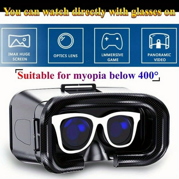 VR Headset with Gamepad, 3D Virtual Reality Goggles for 4.7–6.7" Smartphones, IMAX Viewing Experience