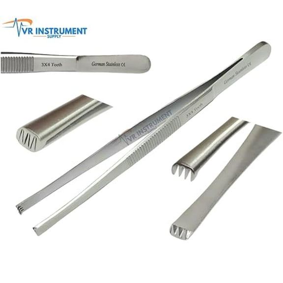 VR Instrument Supply Dissecting Tweezer Thumb Tissue Forceps 3X4 Teeth Rat Tooth 5.5"
