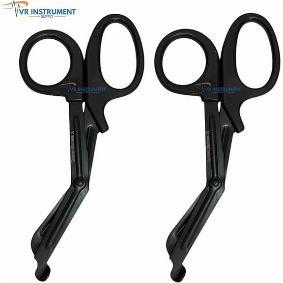 VR Instrument Supply EMT and Trauma Shears 7.5 Inch Bandage Scissors with Non-Stick Blades All Black Handle 2 Pcs German Stainless CE