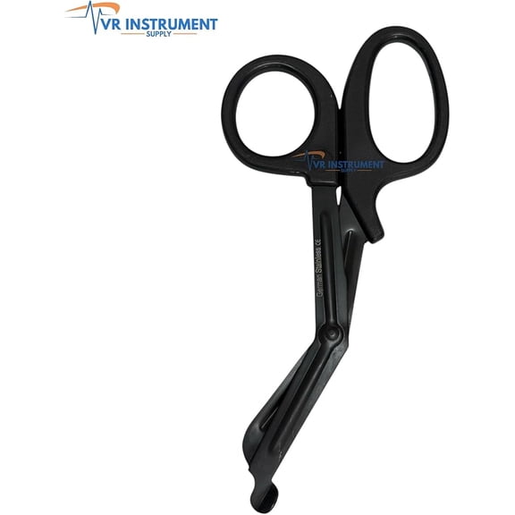 VR Instrument Supply EMT and Trauma Shears 7.5 Inch Bandage Scissors with Non-Stick Blades All Black Handle German Stainless Steel