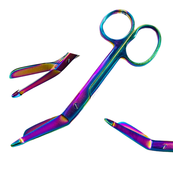 VR Instrument Supply Lister Bandage Scissors 5.5-Inch Stainless Steel Shears - Multi-Colored Rainbow Titanium Finish One Large Ring Cut Through Bandages, Dressing, Tape, Gauze, Clothing
