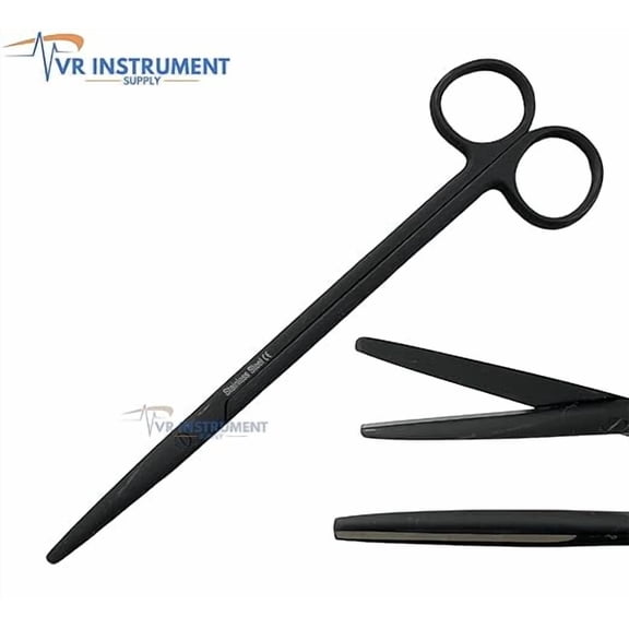 VR Instrument Supply Metzenbaum Scissors Straight 7" Blunt/Blunt All Black German Stainless CE