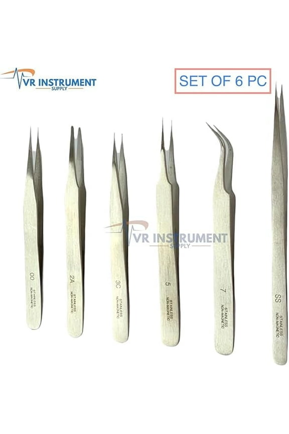 Stainless Steel Anti-Static Watchmakers Jewelry Tweezers Maintenance Repair Tools Set of 6 Pcs