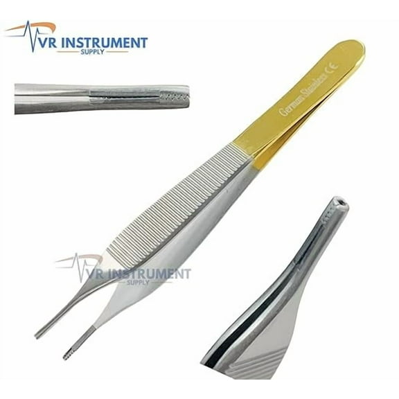 VR Instrument Supply T/C Adson Brown Forceps 4.75" Straight Fine Point 7x7 Teeth Tungsten Carbide Inserts German stainless CE