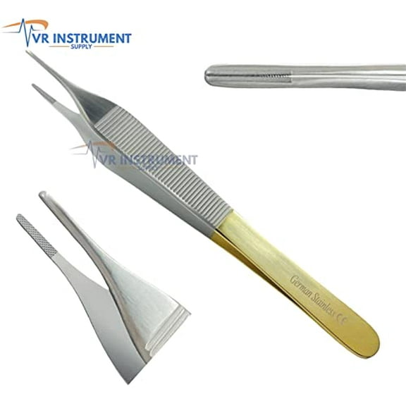 VR Instrument Supply T/C Adson Forceps 6" Straight Fine Point with Gold Handle Serrated Tips Adson Forceps
