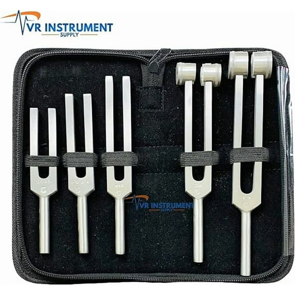VR Instrument Supply Tuning Fork Set with Fixed Weights Aluminum Alloy Includes C128, C256, C512, C1024, C2048 German Stainless CE