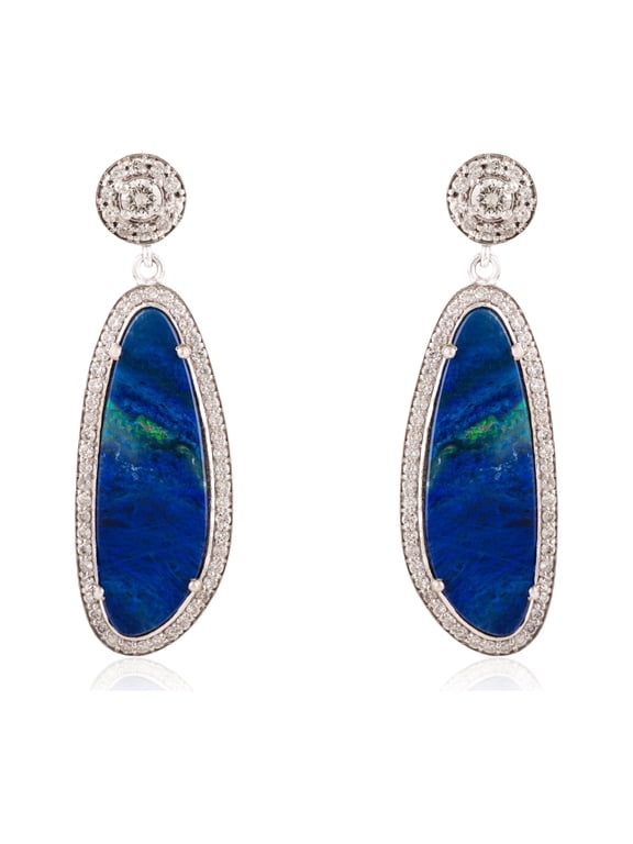 14K White Gold 6.39 Ct Fire Opal and Diamond Drop Earrings for Women