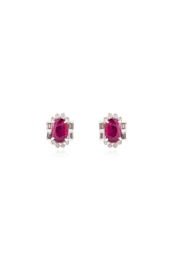 14K White Gold Mozambique Oval Ruby Diamond Halo Stud Earrings for Women | 0.87 Cttw Oval Ruby | July Birthstone Fine Jewelry Gift for her