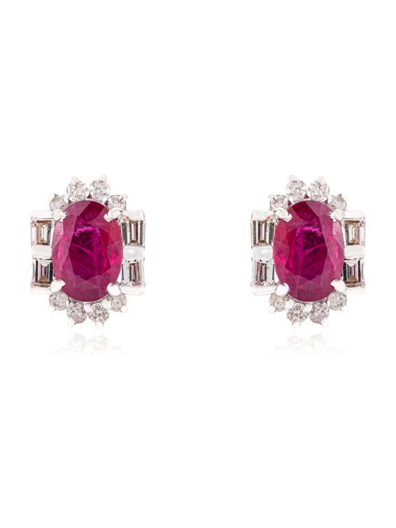 14K White Gold Mozambique Oval Ruby Diamond Halo Stud Earrings for Women | 0.87 Cttw Oval Ruby | July Birthstone Fine Jewelry Gift for her