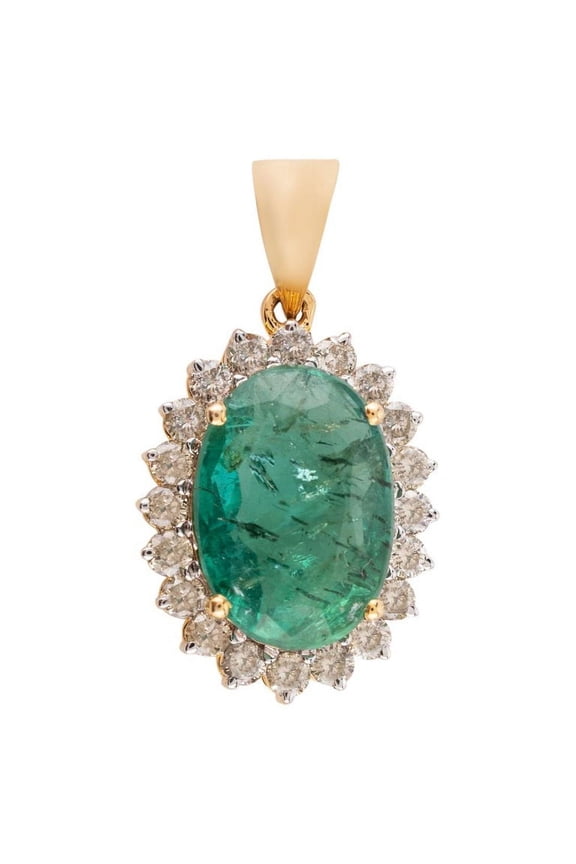 4.2 Carat Big Emerald Diamond Halo Pendant in 14k Solid Yellow Gold Wedding Anniversary Gift for Women