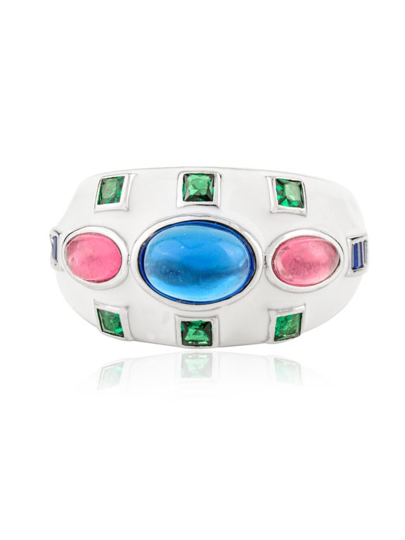 925 Sterling Silver Art Deco Dome Ring with Multicolor Zircon | Unisex