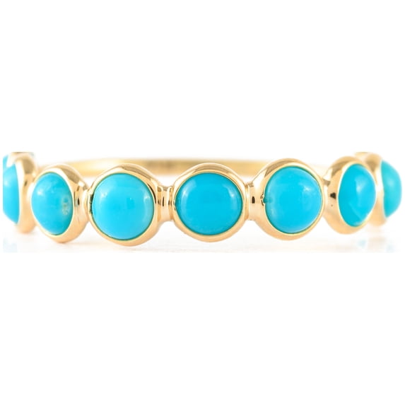 VR Jewels Dainty Round Cut Stackable Turquoise Unisex Band Ring In 14K Solid Yellow Gold- Everyday Jewelry