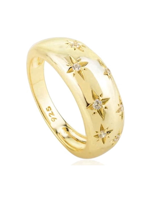 Gold-Plated 925 Sterling Silver Galaxy Ring for Women, Sizes 6 & 7