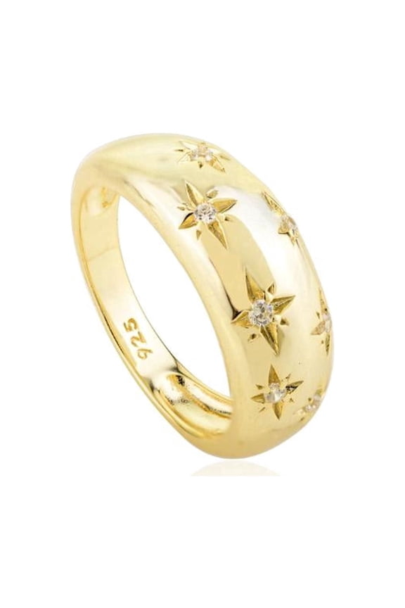 Gold-Plated 925 Sterling Silver Galaxy Ring for Women, Sizes 6 & 7