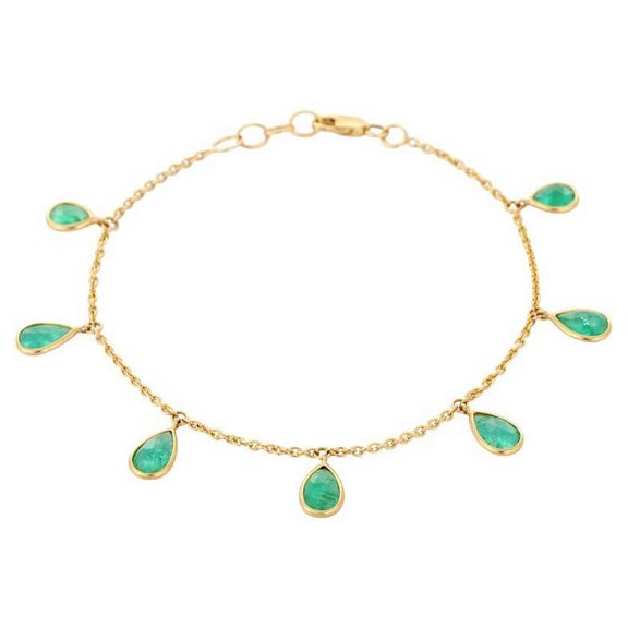 VR Jewels Handmade 18K Solid Yellow Gold Emerald Charm Chain Bracelet