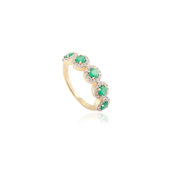 VR Jewels Natural Emerald with Diamond Five Stone Ring for Women in 18K Yellow Gold, May Birthstone Jewellery Gift for Her, Birthday, Engagement, Wedding, Anniversary (Ring Size: 6)
