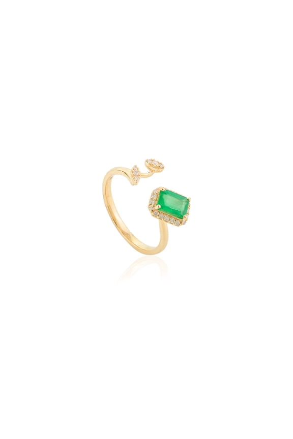 VR Jewels 0.55 cts Natural Emerald with Diamond Two Stone Open Ring for Women in 18K Yellow Gold