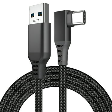 VR Link Cable USB to USB-C for Meta Quest 3 / Quest 2 / Pro/Pico 4 and PC/Steam VR by MMOBIEL – 90 Degree Type-C Nylon Braided Cable for VR Headset Gaming – 10ft - Black