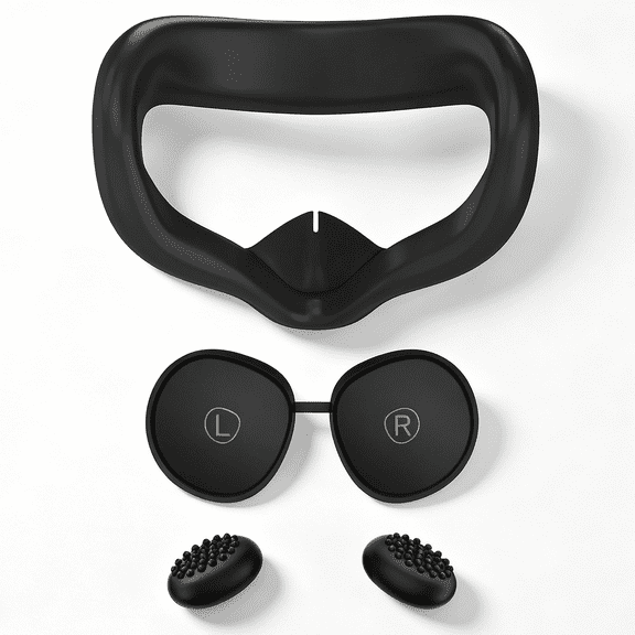 For VR Protective Accessories 3 In 1 Black Silicone Accessory Set Includes Soft Face Cover Lens Protector and Anti Slip Joystick Caps Compatible with Meta Quest3S